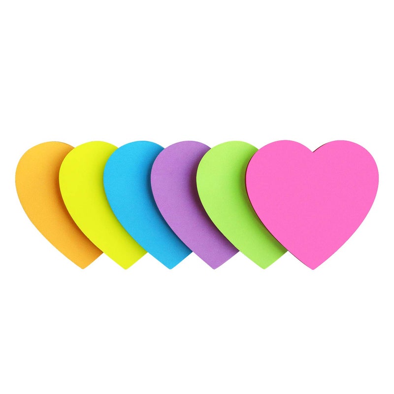 SIMONA Heart Shape Sticky Notes 6 Color Bright Colorful Sticky Pad 75 Sheets/Pad Self-Sticky Note Pads - Image 1